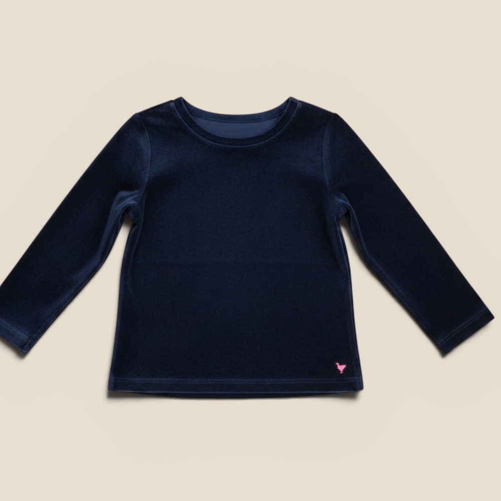 Pink Chicken Girls Navy Blue Velvet Long Sleeve Top Size 4Y Holiday Velour Shirt
